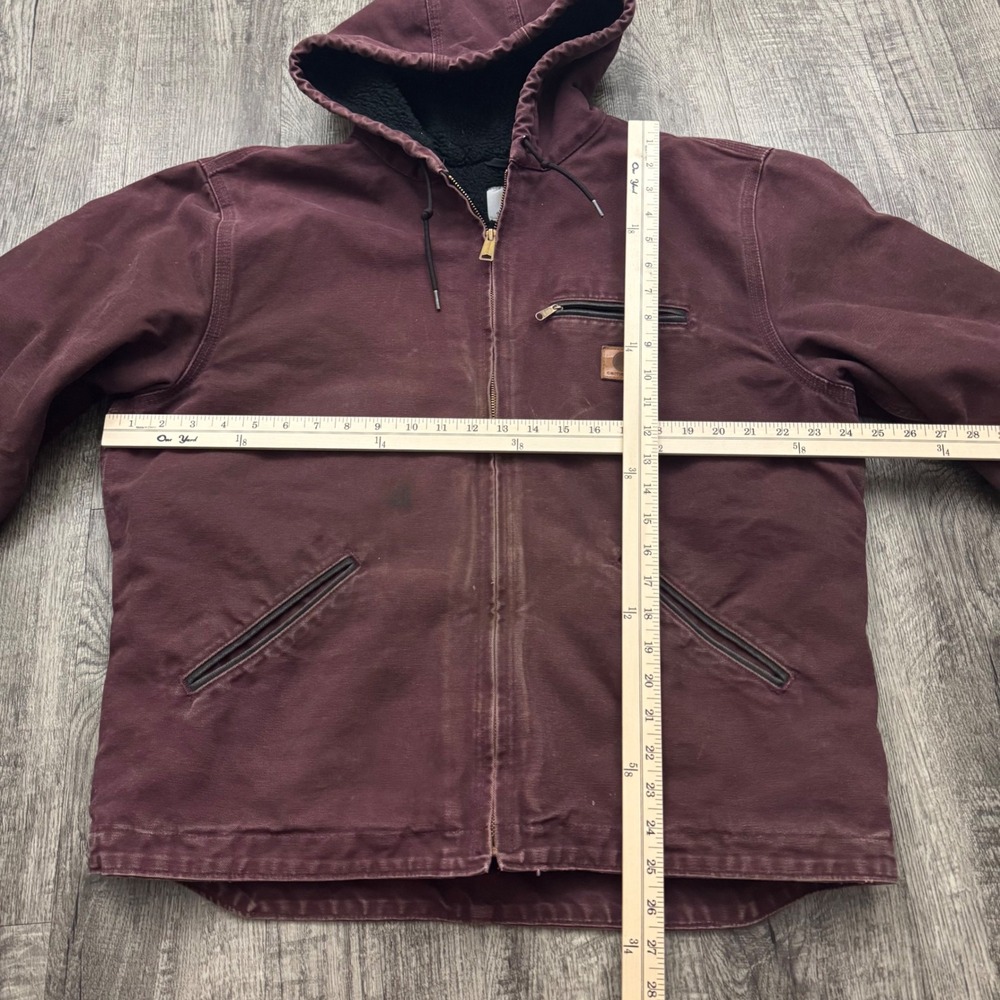 Carhartt Sherpa Lined Hooded Jacket J141 PRT Distressed Faded Grunge Large - Picture 4 of 15